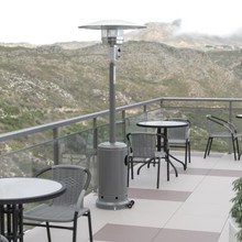 Sol Patio Outdoor Heating-Silver Stainless Steel 40,000 BTU Propane Heater with Wheels-Commercial & Residential Use-7.5 Feet Tall [FLF-NAN-HSS-AGH-SL-GG]