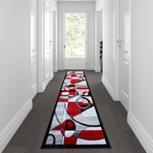 Elias Collection 3' x 10' Red Geometric Abstract Area Rug - Olefin Rug with Jute Backing - Hallway, Entryway, or Bedroom [FLF-KP-RG950-310-RD-GG]