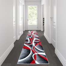 Atlan Collection 3' x 10' Red Abstract Area Rug - Olefin Rug with Jute Backing - Entryway, Living Room or Bedroom [FLF-KP-RG951-310-RD-GG]