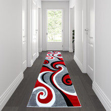 Athos Collection 3' x 10' Red Abstract Area Rug - Olefin Rug with Jute Backing - Hallway, Entryway, or Bedroom [FLF-KP-RG952-310-RD-GG]