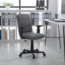 Mid-Back Gray Quilted Vinyl Swivel Task Office Chair with Arms [FLF-GO-1691-1-GY-A-GG]