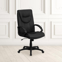 High Back Black Leather Executive Swivel Office Chair with Arms [FLF-BT-238-BK-GG]
