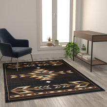 Amado Collection Southwestern 5' x 7' Brown Area Rug - Olefin Accent Rug with Jute Backing - Living Room, Bedroom, Entryway [FLF-KP-RGB9072-57-BN-GG]