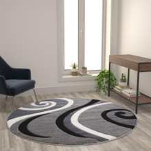 Athos Collection 5' x 5' Gray Abstract Area Rug - Olefin Rug with Jute Backing - Hallway, Entryway, or Bedroom [FLF-KP-RG952-55-GY-GG]