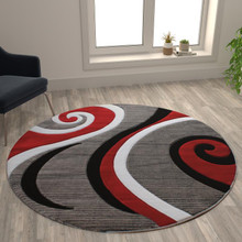 Athos Collection 5' x 5' Red Abstract Area Rug - Olefin Rug with Jute Backing - Hallway, Entryway, or Bedroom [FLF-KP-RG952-55-RD-GG]