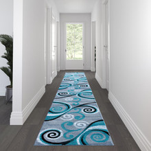 Valli Collection 3' x 16' Turquoise Abstract Area Rug - Olefin Rug with Jute Backing - Hallway, Entryway, Bedroom, Living Room [FLF-OKR-RG1100-316-TQ-GG]
