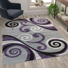 Valli Collection 5' x 7' Purple Abstract Area Rug - Olefin Rug with Jute Backing - Hallway, Entryway, Bedroom, Living Room [FLF-OKR-RG1100-57-PU-GG]