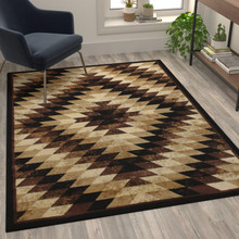 Teagan Collection Southwestern 5' x 7' Brown Area Rug - Olefin Rug with Jute Backing - Entryway, Living Room, Bedroom [FLF-OKR-RG1106-57-BN-GG]