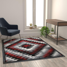 Teagan Collection Southwestern 5' x 7' Red Area Rug - Olefin Rug with Jute Backing - Entryway, Living Room, Bedroom [FLF-OKR-RG1106-57-RD-GG]