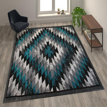 Teagan Collection Southwestern 5' x 7' Turquoise Area Rug - Olefin Rug with Jute Backing - Entryway, Living Room, Bedroom [FLF-OKR-RG1106-57-TQ-GG]