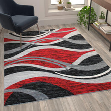 Wisp Collection 5' x 7' Red Rippled Olefin Area Rug with Jute Backing for Entryway, Living Room, Bedroom [FLF-OKR-RG1109-57-RD-GG]