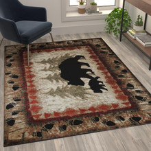 Ursus Collection 5' x 7' Rustic Lodge Wandering Black Bear and Cub Area Rug with Jute Backing [FLF-KP-RGB3940-57-BN-GG]