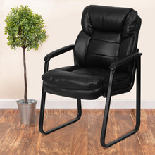 Black LeatherSoft Executive Side Reception Chair with Lumbar Support and Sled Base [FLF-GO-1156-BK-LEA-GG]