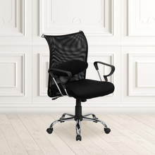 Mid-Back Black Mesh Swivel Manager's Office Chair with Adjustable Lumbar Support and Arms [FLF-BT-2905-GG]