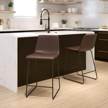 24 Inch Commercial Grade  LeatherSoft Counter Height Barstools in Dark Brown, Set of 2 [FLF-2-ET-ER18345-24-DB-GG]