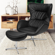 Rally Black LeatherSoft Swivel Wing Chair and Ottoman Set [FLF-ZB-WING-CH-OT-BK-LEA-GG]