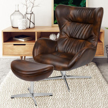 Rally Bomber Jacket LeatherSoft Swivel Wing Chair and Ottoman Set [FLF-ZB-WING-CH-OT-BOMB-GG]