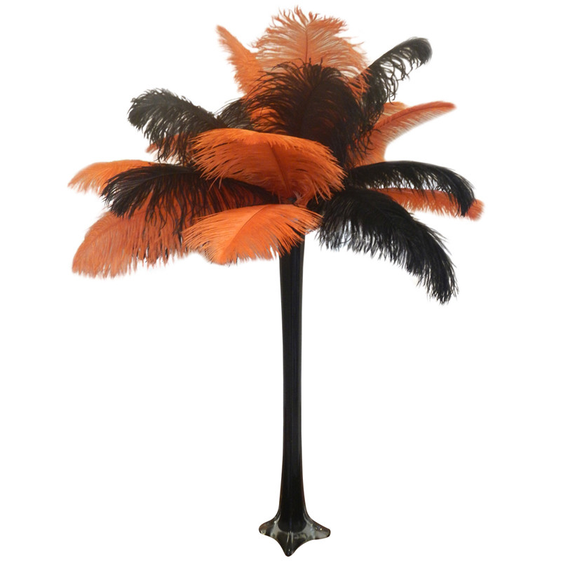 Orange and Black Ostrich Feather Centerpiece 