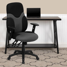 High Back Ergonomic Black and Gray Mesh Swivel Task Office Chair with Adjustable Arms [FLF-BT-6001-GYBK-GG]