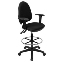 Mid-Back Black Fabric Multifunction Ergonomic Drafting Chair with Adjustable Lumbar Support and Adjustable Arms [FLF-WL-A654MG-BK-AD-GG]