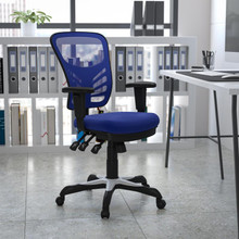 Mid-Back Blue Mesh Multifunction Executive Swivel Ergonomic Office Chair with Adjustable Arms [FLF-HL-0001-BL-GG]