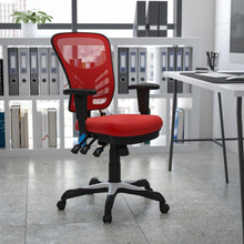 Mid-Back Red Mesh Multifunction Executive Swivel Ergonomic Office Chair with Adjustable Arms [FLF-HL-0001-RED-GG]