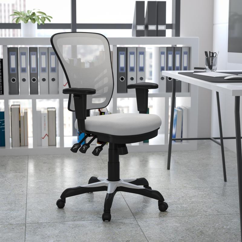 Mid-Back White Mesh Multifunction Executive Swivel Ergonomic