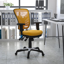 Mid-Back Yellow-Orange Mesh Multifunction Executive Swivel Ergonomic Office Chair with Adjustable Arms [FLF-HL-0001-YEL-GG]