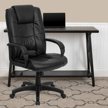 High Back Black LeatherSoft Executive Swivel Office Chair with Arms [FLF-GO-5301B-BK-LEA-GG]