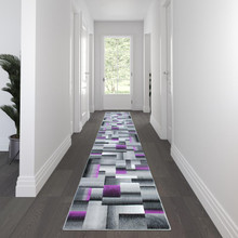 Elio Collection 3' x 16' Purple Color Blocked Area Rug - Olefin Rug with Jute Backing - Entryway, Living Room, or Bedroom [FLF-ACD-RGTRZ861-316-PU-GG]