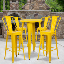 Commercial Grade 24" Round Yellow Metal Indoor-Outdoor Bar Table Set with 4 Cafe Stools [FLF-CH-51080BH-4-30CAFE-YL-GG]