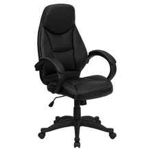 High Back Black LeatherSoft Contemporary Executive Swivel Ergonomic Office Chair with Curved Back and Loop Arms [FLF-H-HLC-0005-HIGH-1B-GG]