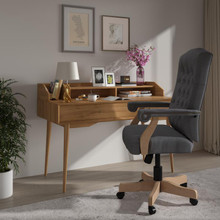 Gray Fabric Classic Executive Swivel Office Chair with Driftwood Arms and Base [FLF-802-GR-GG]