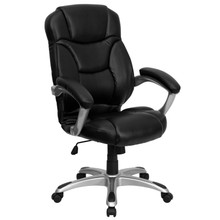 High Back Black LeatherSoft Contemporary Executive Swivel Ergonomic Office Chair with Silver Nylon Base and Arms [FLF-GO-725-BK-LEA-GG]
