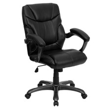 Mid-Back Black LeatherSoft Overstuffed Swivel Task Ergonomic Office Chair with Arms [FLF-GO-724M-MID-BK-LEA-GG]