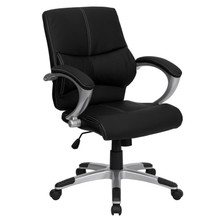 Mid-Back Black LeatherSoft Contemporary Swivel Manager's Office Chair with Arms [FLF-H-9637L-2-MID-GG]