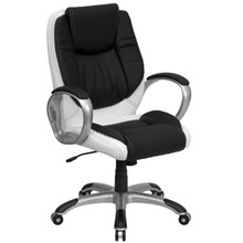 Mid-Back Black and White LeatherSoft Executive Swivel Office Chair with Arms [FLF-CH-CX0217M-GG]