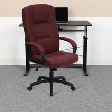 High Back Burgundy Fabric Executive Swivel Office Chair with Arms [FLF-BT-9022-BY-GG]
