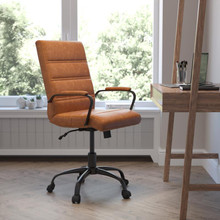 Mid-Back Brown LeatherSoft Executive Swivel Office Chair with Black Frame and Arms [FLF-GO-2286M-BR-BK-GG]