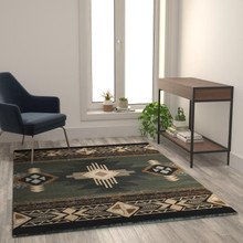 Mohave Collection 5' x 7' Sage Traditional Southwestern Style Area Rug - Olefin Fibers with Jute Backing [FLF-ACD-RG2-57-SG-GG]