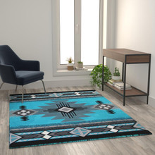 Mohave Collection 5' x 7' Turquoise Traditional Southwestern Style Area Rug - Olefin Fibers with Jute Backing [FLF-ACD-RGC318-57-TQ-GG]