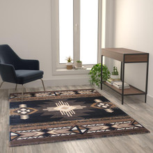Mohave Collection 5' x 7' Black Traditional Southwestern Style Area Rug - Olefin Fibers with Jute Backing [FLF-ACD-RGEMQ9-57-BK-GG]
