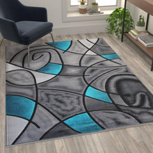 Jubilee Collection 5' x 7' Turquoise Abstract Area Rug - Olefin Rug with Jute Backing - Living Room, Bedroom, & Family Room [FLF-ACD-RGTRZ860-57-TQ-GG]