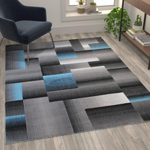 Elio Collection 5' x 7' Blue Color Blocked Area Rug - Olefin Rug with Jute Backing - Entryway, Living Room, or Bedroom [FLF-ACD-RGTRZ861-57-BL-GG]