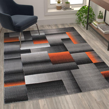 Elio Collection 5' x 7' Orange Color Blocked Area Rug - Olefin Rug with Jute Backing - Entryway, Living Room, or Bedroom [FLF-ACD-RGTRZ861-57-OR-GG]