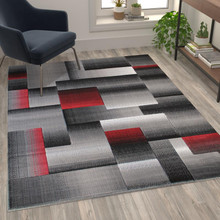 Elio Collection 5' x 7' Red Color Blocked Area Rug - Olefin Rug with Jute Backing - Entryway, Living Room, or Bedroom [FLF-ACD-RGTRZ861-57-RD-GG]