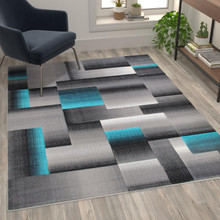 Elio Collection 5' x 7' Turquoise Color Blocked Area Rug - Olefin Rug with Jute Backing - Entryway, Living Room, or Bedroom [FLF-ACD-RGTRZ861-57-TQ-GG]