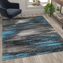 Rylan Collection 5' x 7' Blue Scraped Design Area Rug - Olefin Rug with Jute Backing - Living Room, Bedroom, Entryway [FLF-ACD-RGTRZ863-57-BL-GG]