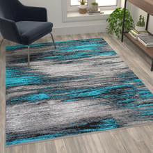 Rylan Collection 5' x 7' Turquoise Scraped Design Area Rug - Olefin Rug with Jute Backing - Living Room, Bedroom, Entryway [FLF-ACD-RGTRZ863-57-TQ-GG]