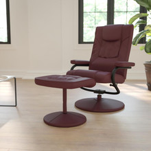 Contemporary Multi-Position Recliner and Ottoman with Wrapped Base in Burgundy LeatherSoft [FLF-BT-7862-BURG-GG]